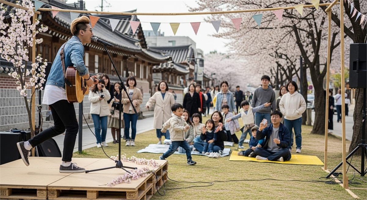 야외 공연을 관람하는 축제 현장의 생생한 모습