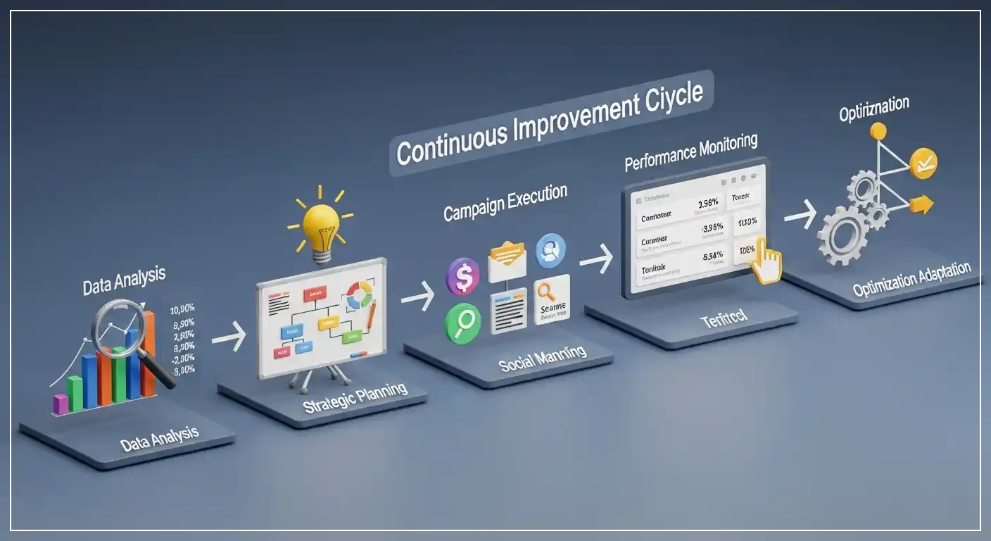 <img src="digital_marketing_channel_continuous_improvement_cycle.webp" alt="디지털 마케팅 채널 운영 데이터를 활용한 지속적 개선 사이클을 표현하여 장기적 경쟁력과 성장을 강조하는 이미지 입니다">