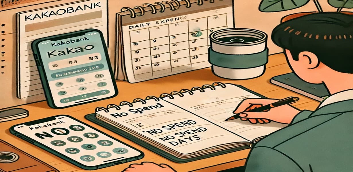 사회초년생이 무지출 데이와 소비 루틴을 점검하며 절약 습관을 실천하는 장면