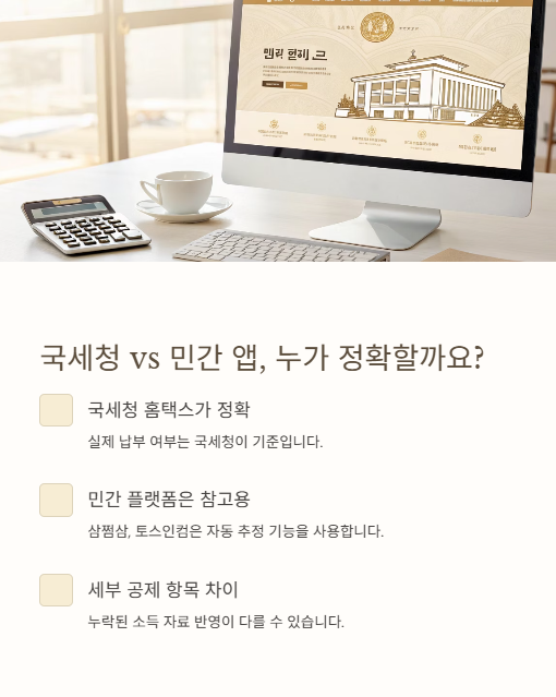 국세청 민간 앱 누가 정확 할까요?