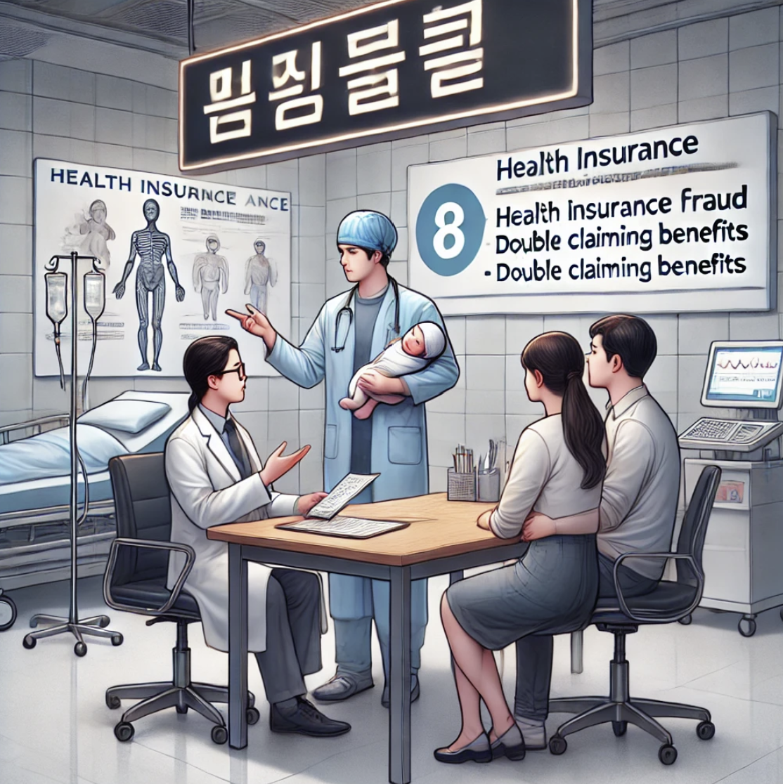 의료 전문가가 한 커플에게 출산 혜택의 이중 청구에 대한 결과를 설명하는 장면
