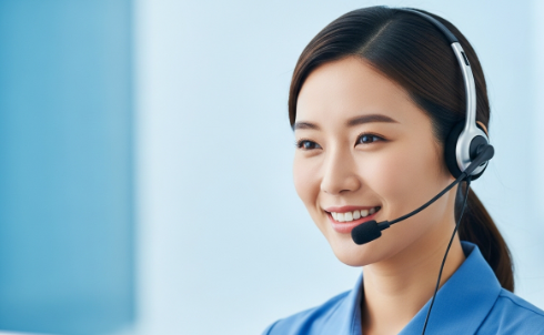 상담원이 친절하게 전화를 받으며 안내하는 모습