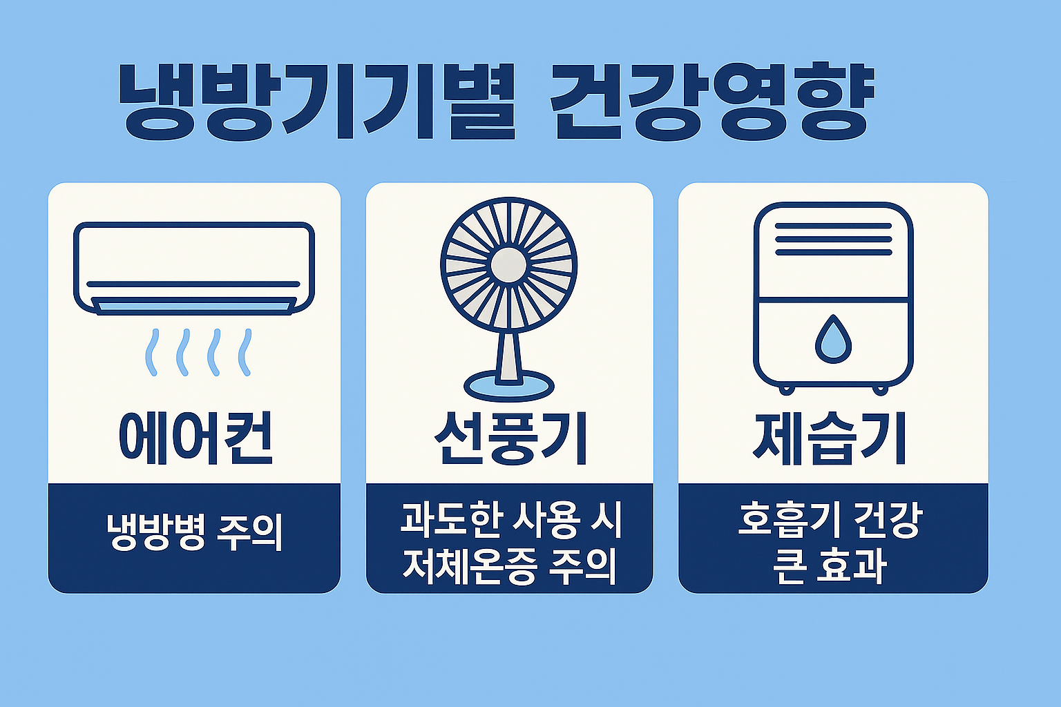 "냉방기기별 건강영향"에 대한 이미지입니다.
