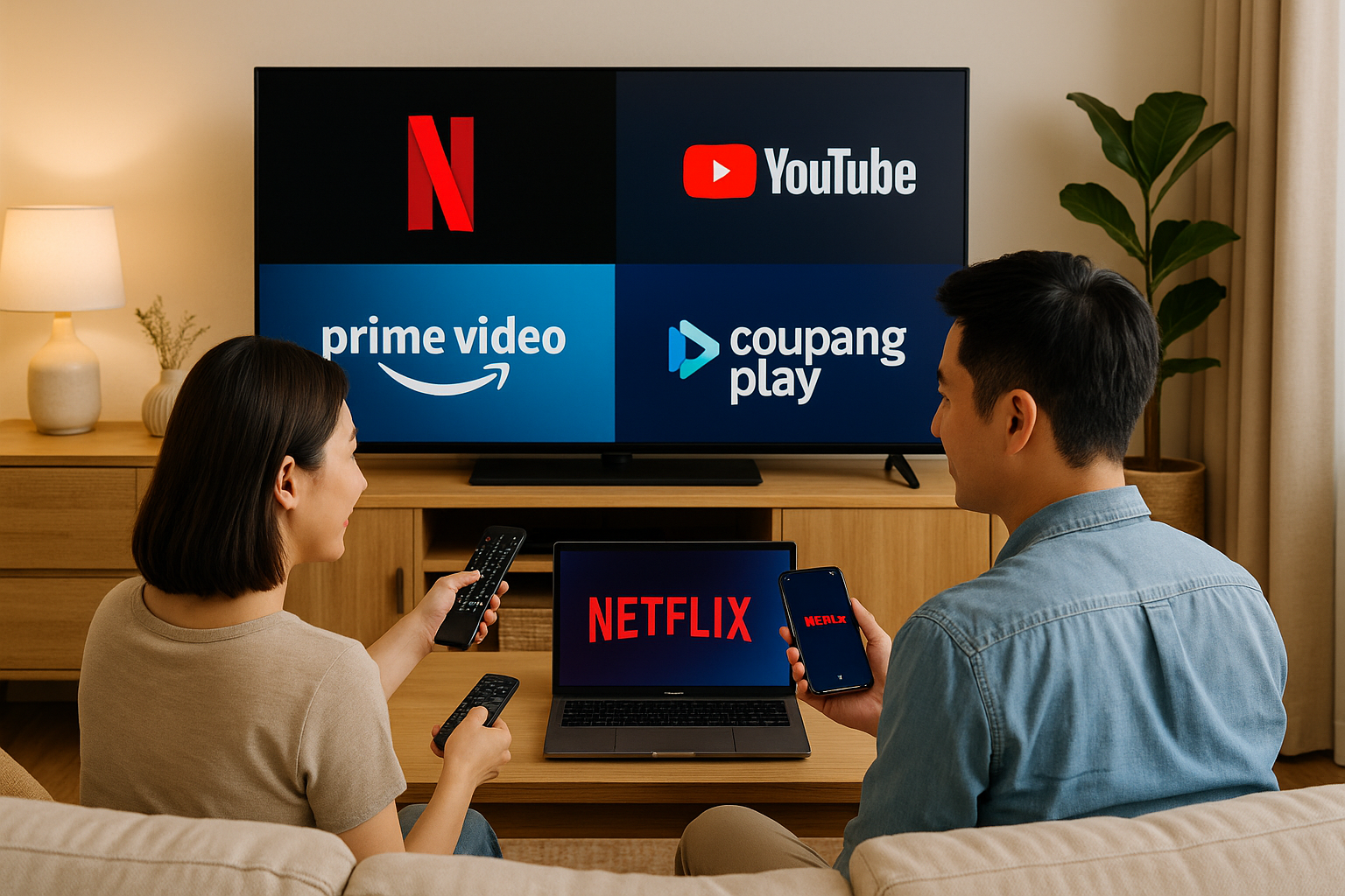 다양한 OTT 플랫폼이 떠있는 스마트 TV