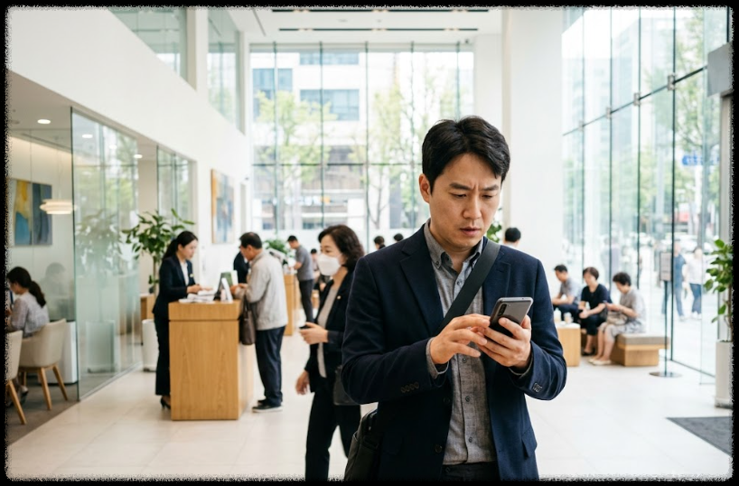 스마트폰으로 등본 발급을 확인하는 모습