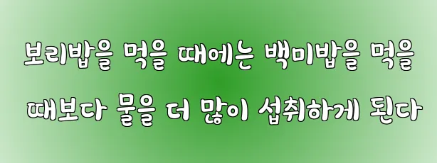  보리밥을 먹을 때에는 백미밥을 먹을 때보다 물을 더 많이 섭취하게 된다