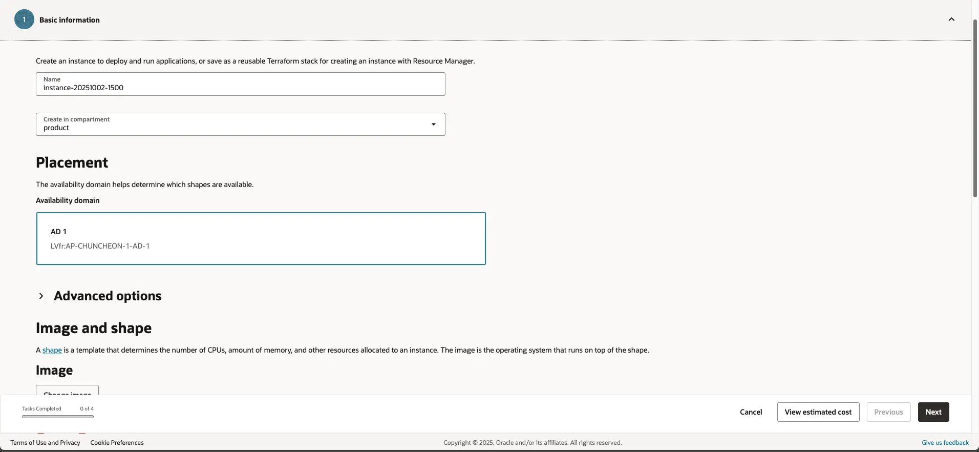오라클 클라우드 - Compute - Create Instances - Basic Information