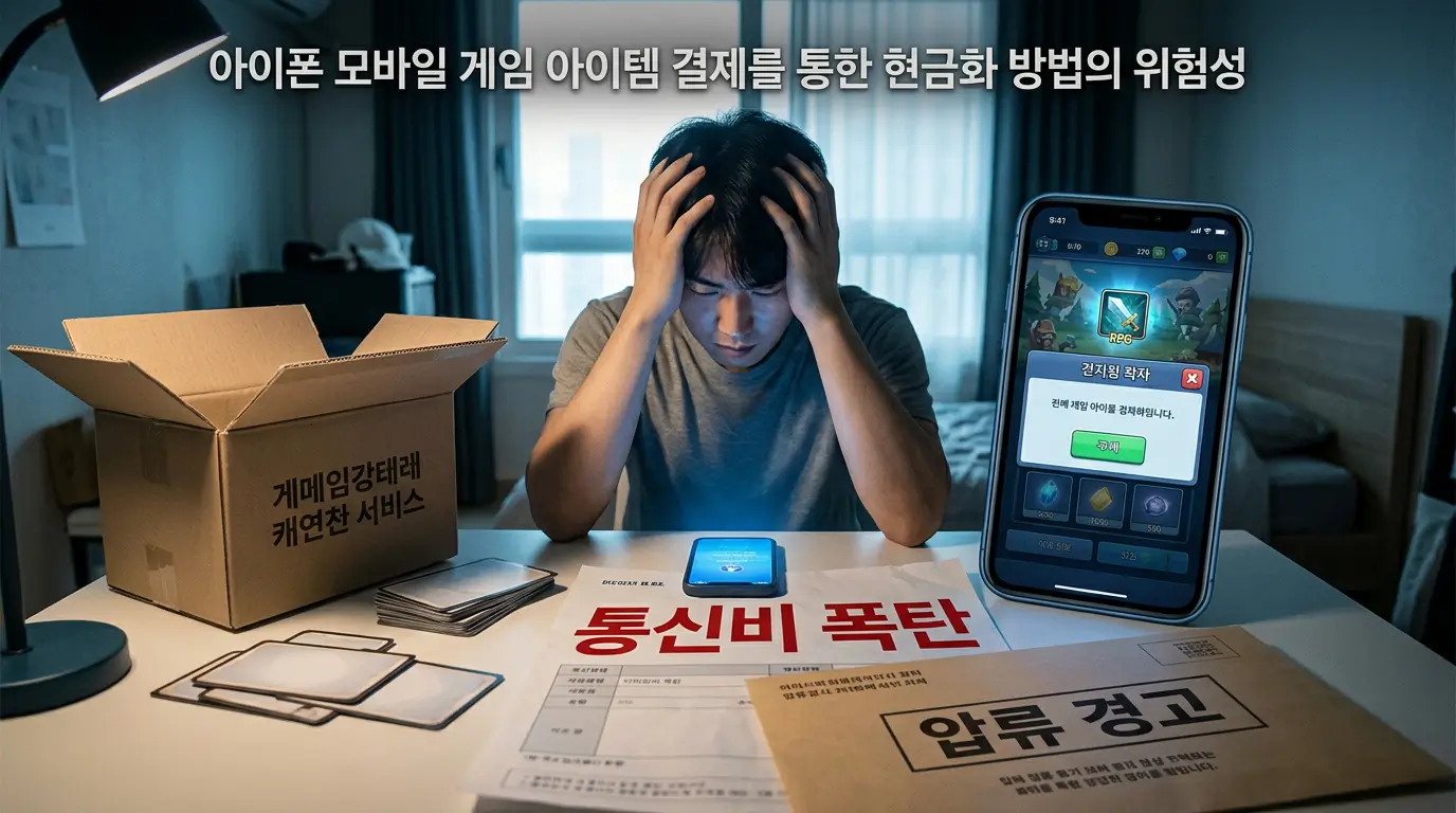 아이폰 모바일 게임 아이템 결제를 통한 현금화 방법의 위험성과 다음 달 찾아오는 통신비 폭탄 및 압류 경고 이미지