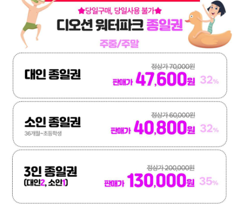 여수 디오션 워터파크 종일권