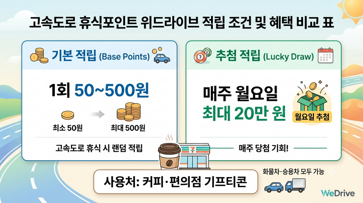 2026 고속도로 휴식 포인트 적립 조건 및 혜택 비교 표