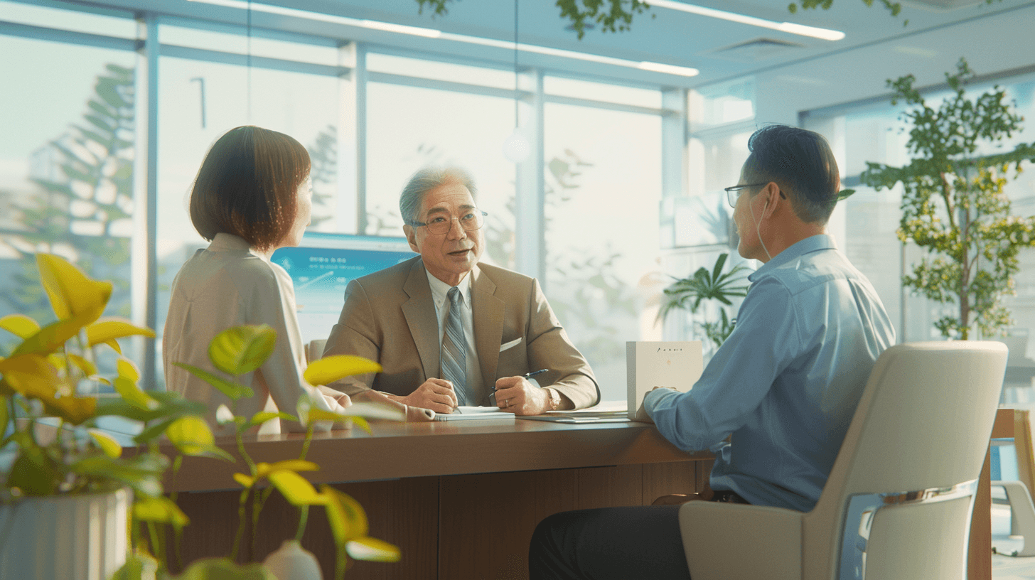 대화를-나누고-있는-노부부와-상담사