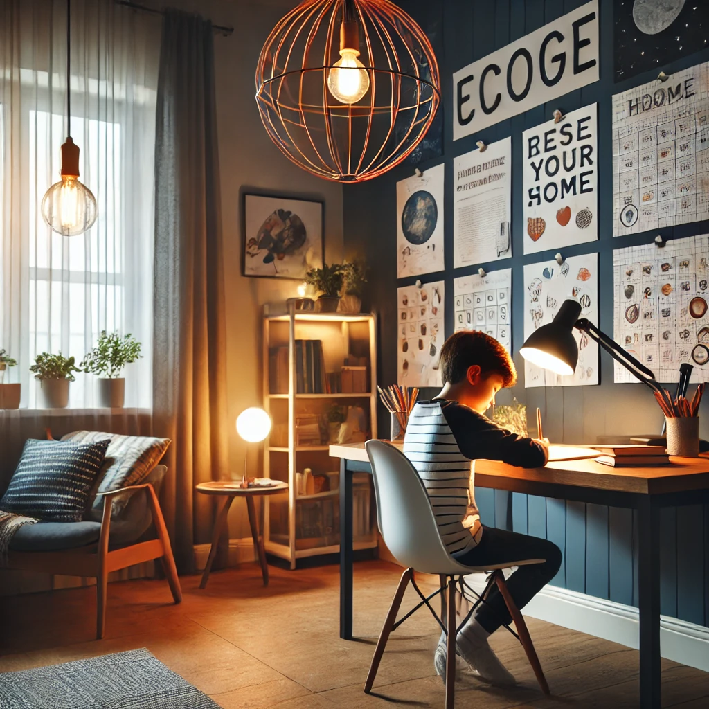 초등학생이 방에서 공부하는 모습