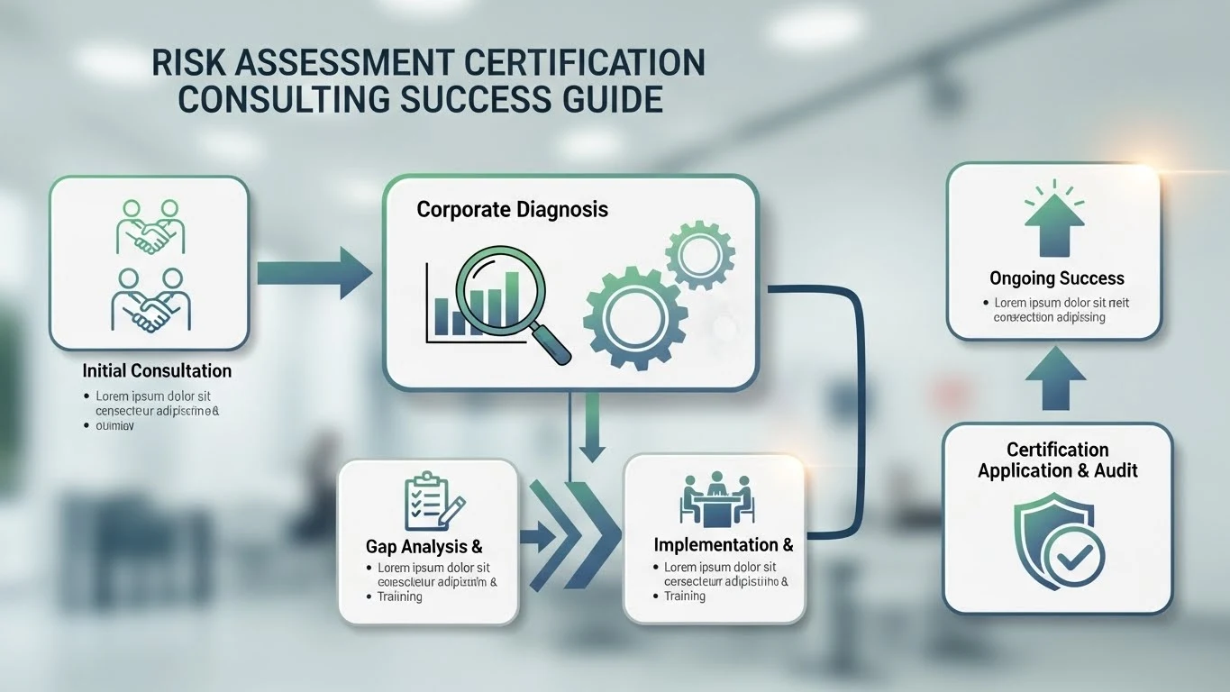 위험성평가 인정 컨설팅 합격을 위한 기업진단 과정과 성공 전략을 보여주는 인포그래픽