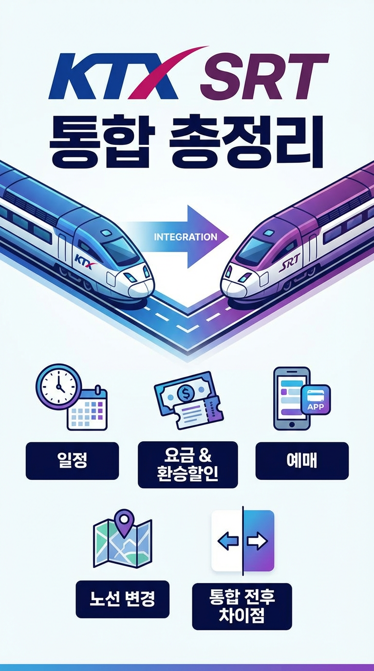 KTX SRT 통합 일정, 요금, 환승할인, 예매 방법, 입석, 노선 변경, 통합 전후 차이점 총정리