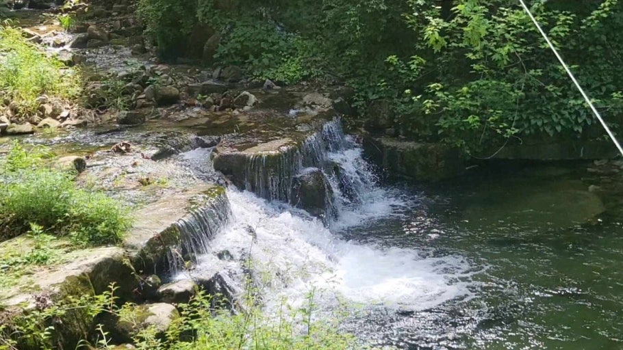 우이동 계곡의 작은 폭포와 맑은 계곡물이 흐르는 여름 숲속 풍경