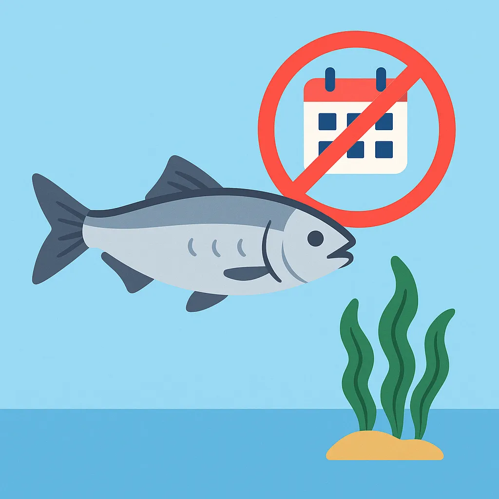 전어 금어기를 알리는 금지 표시와 달력 아이콘 일러스트
