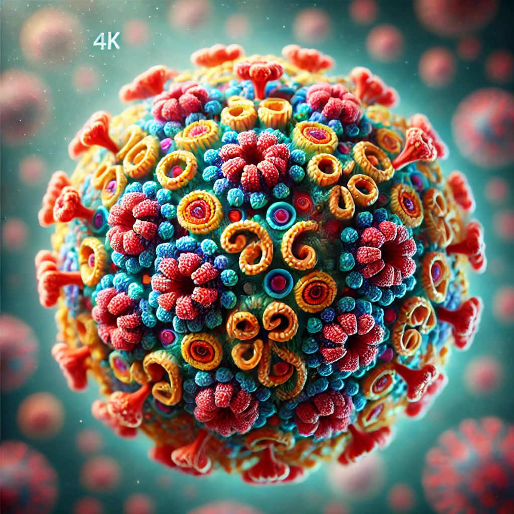 4K 실사로 표현된 A형 독감 바이러스 세부 이미지