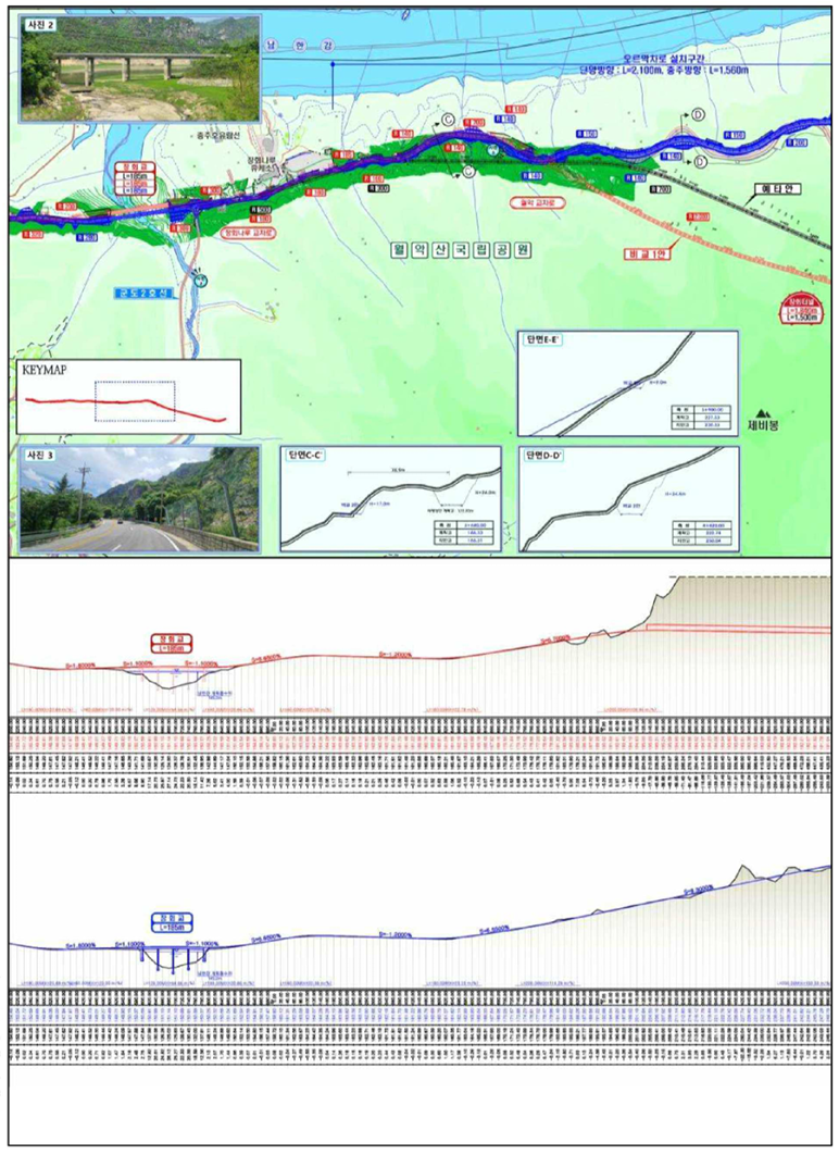 제천 수산~단양 단성 도로건설공사 비교노선도