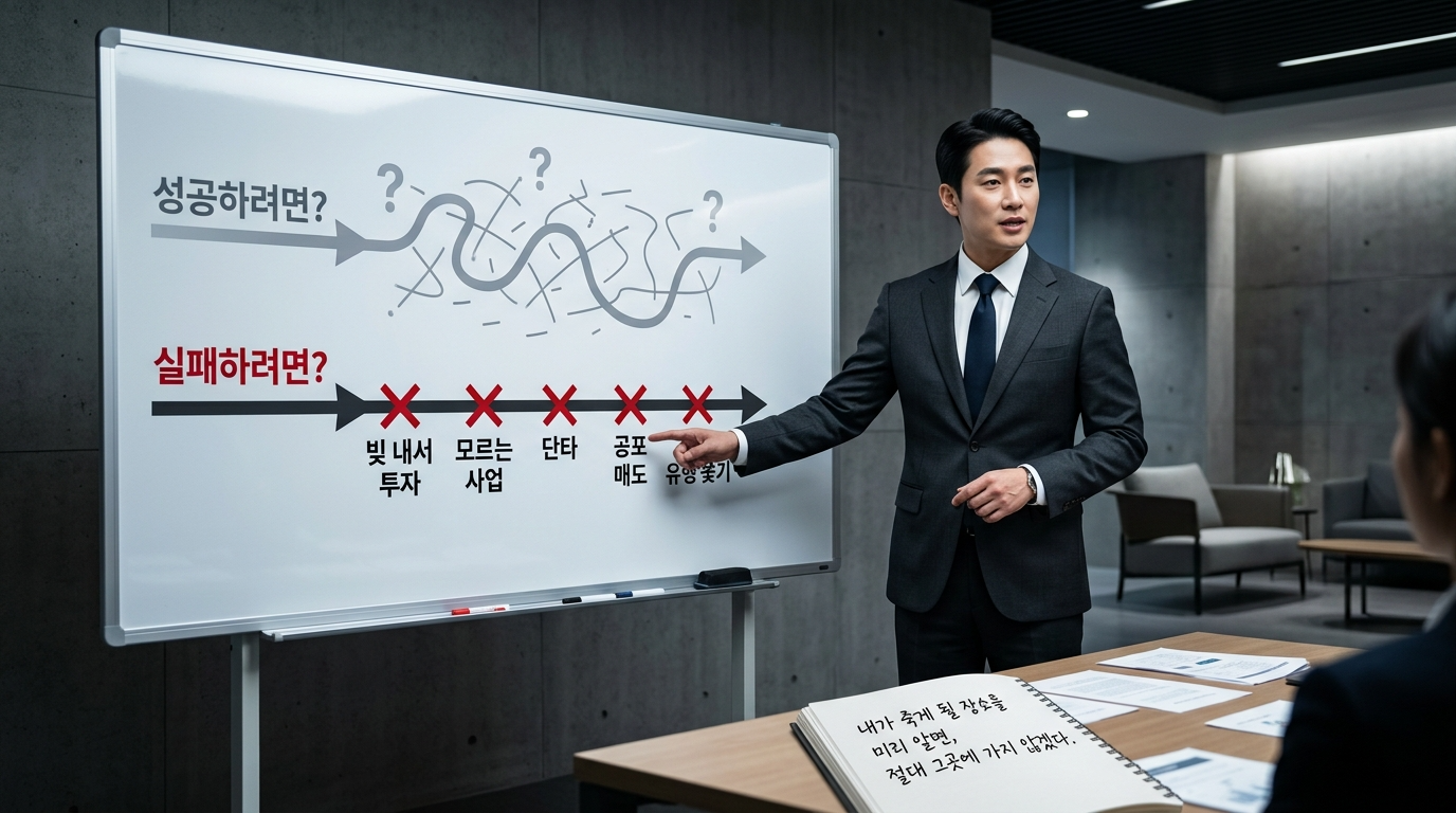 리스크 관리자가 두 경로 다이어그램(성공경로,실패경로) 안내