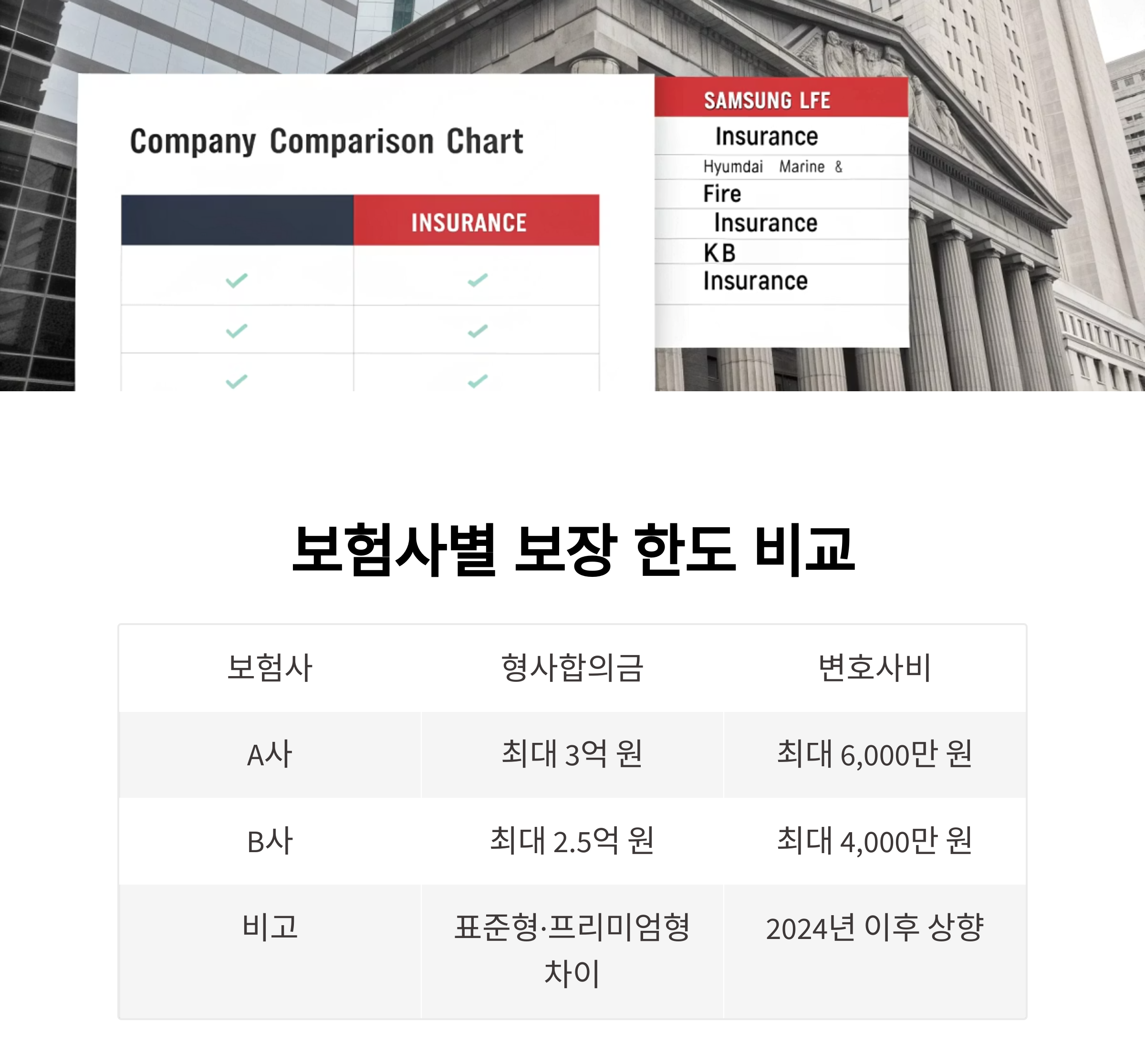 보험사별 보장 한도 차이 비교