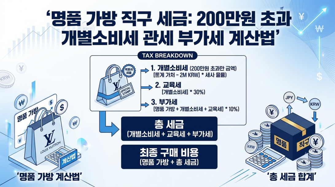 명품 가방 직구 관세 개별소비세 교육세 부가세 계산 예시표