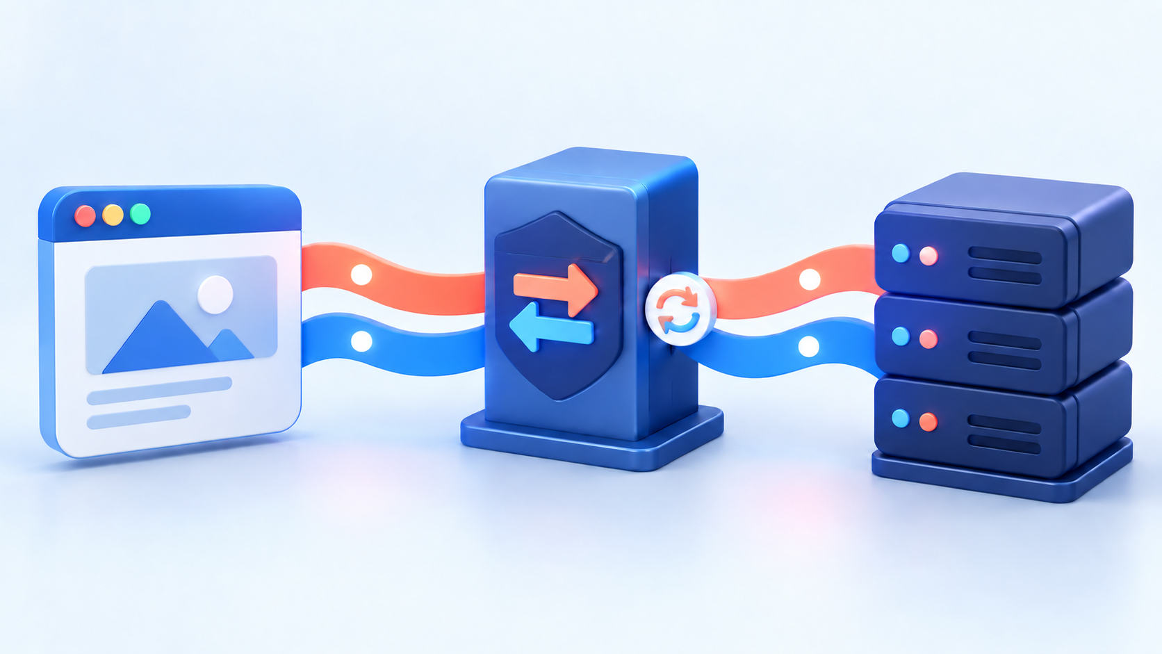 브라우저와 애플리케이션 서버 사이의 프록시를 통과하는 WebSocket 메시지 연결 개념 이미지
