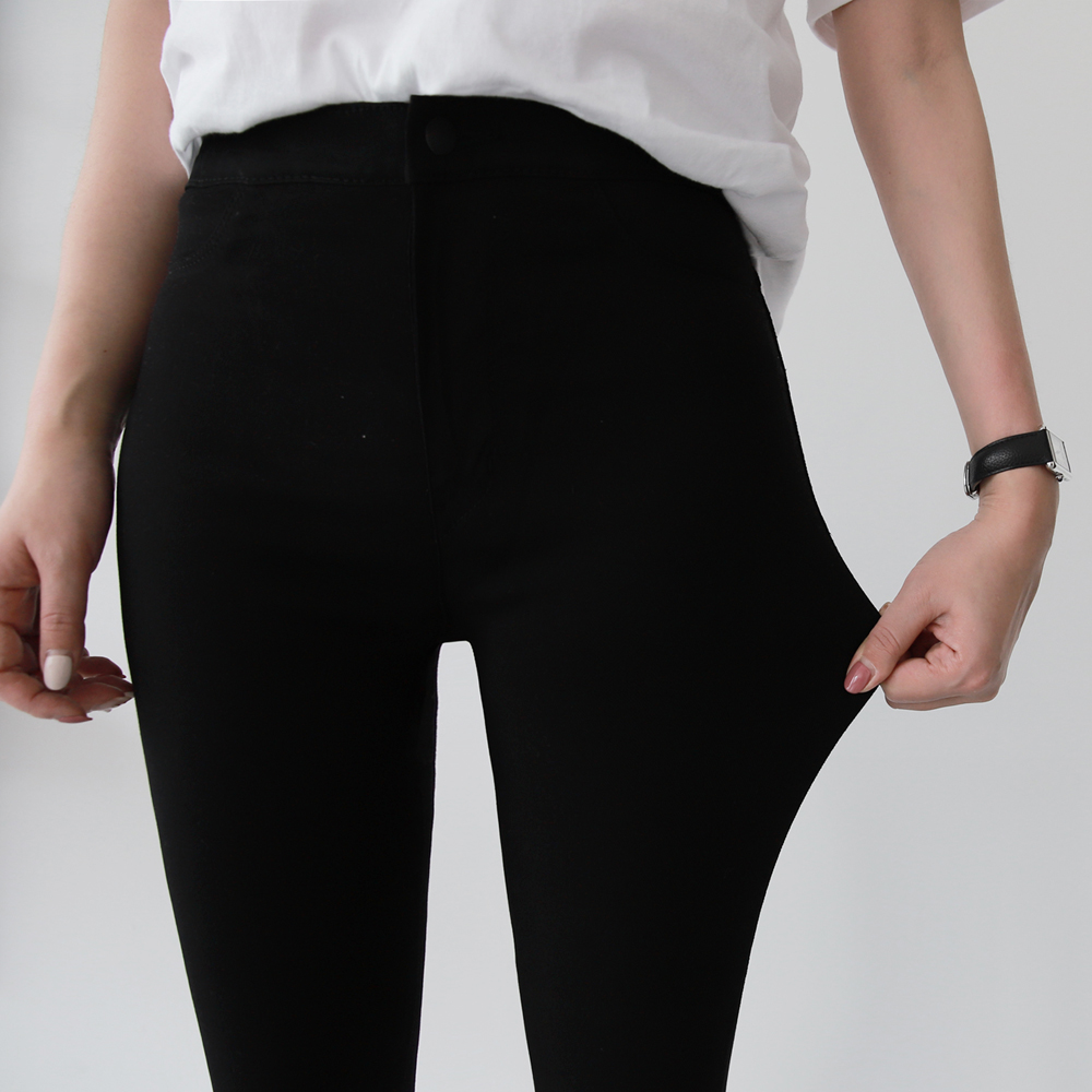 프리미엄 쫀쫀 미친스판 하이웨스트진 얇은 허리 밴딩 히든 여자여름청바지 스키니진 블랙진