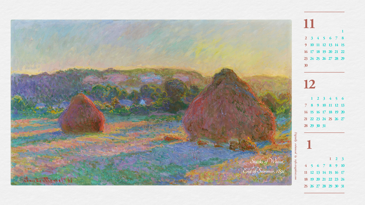 07 건초더미, 여름의 끝, W1269 B - 2025년12월 노트북배경화면