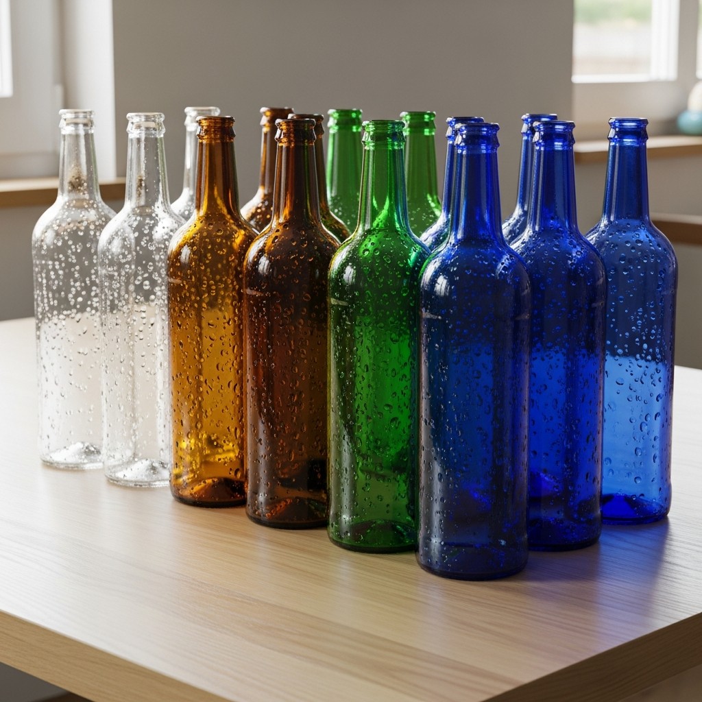 색상별로 분리된 유리병