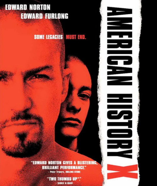 영화 아메리칸 히스토리 X 포스터, 백인우월주의와 인종차별을 다룬 에드워드 노튼 주연 작품