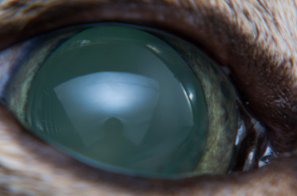 녹내장에 걸린 고양이의 눈.