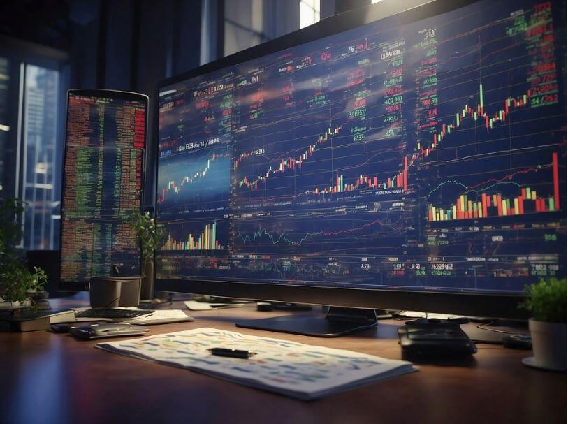 각종 경제 지표에 대한 그래프를 켜 놓은 모니터