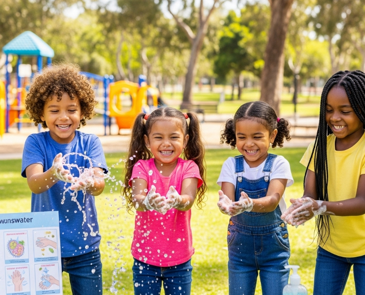 아이들이 손씻기 하는 모습