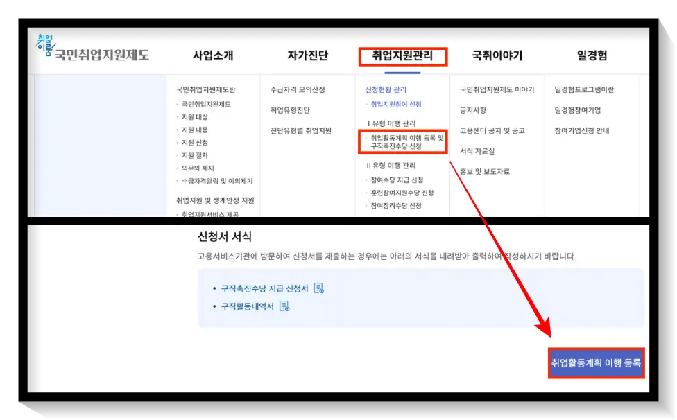 국민취업지원제도 홈페이지 취업활동계획 이행 등록 및 구직촉진수당 신청