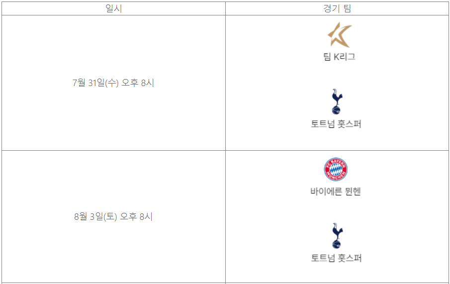 토트넘-K리그-뮌헨-티켓-예매-및-경기-중계