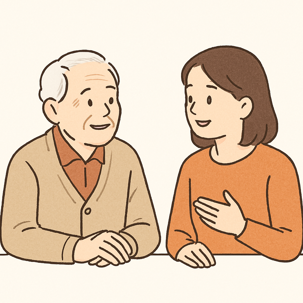 요양보험에 대해 상담받는 노인의 모습일러스트