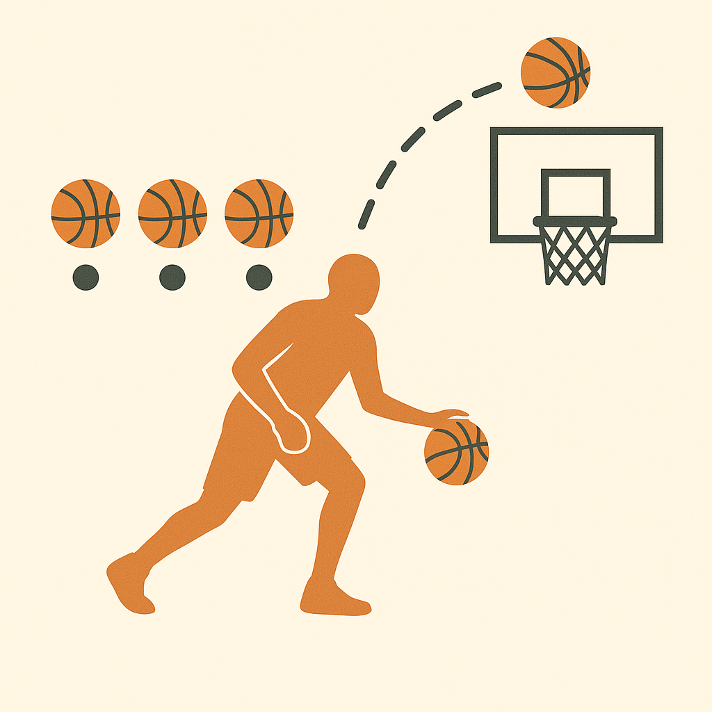 농구 드리블과 슛 타이밍의 시각적 흐름을 표현한 인포그래픽