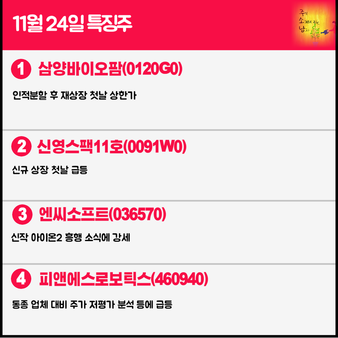 11월 24일 오늘의 특징주