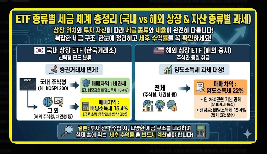 국내 ETF vs 해외 ETF 세금 비교 유형별 과세 구조 및 종합과세 피하는 법