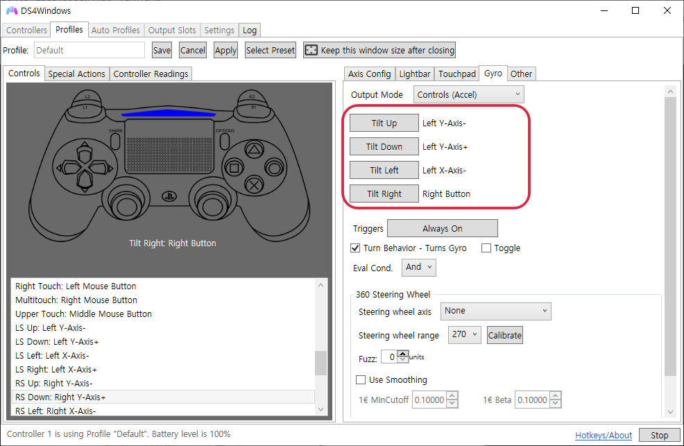 DS4Windows tilt 설정