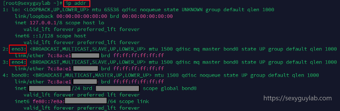 ip addr 명령을 이용한 네트워크 인터페이스명 확인