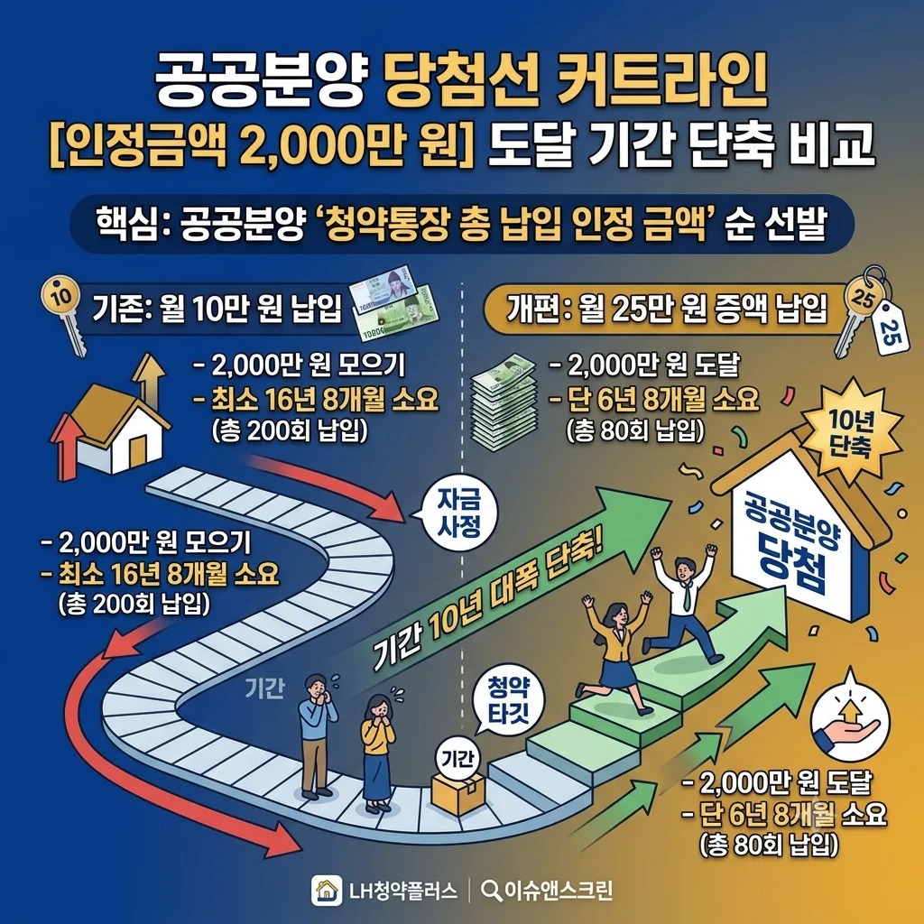 공공분양 일반공급 청약통장 10만원 vs 25만원 납입 기간 비교표