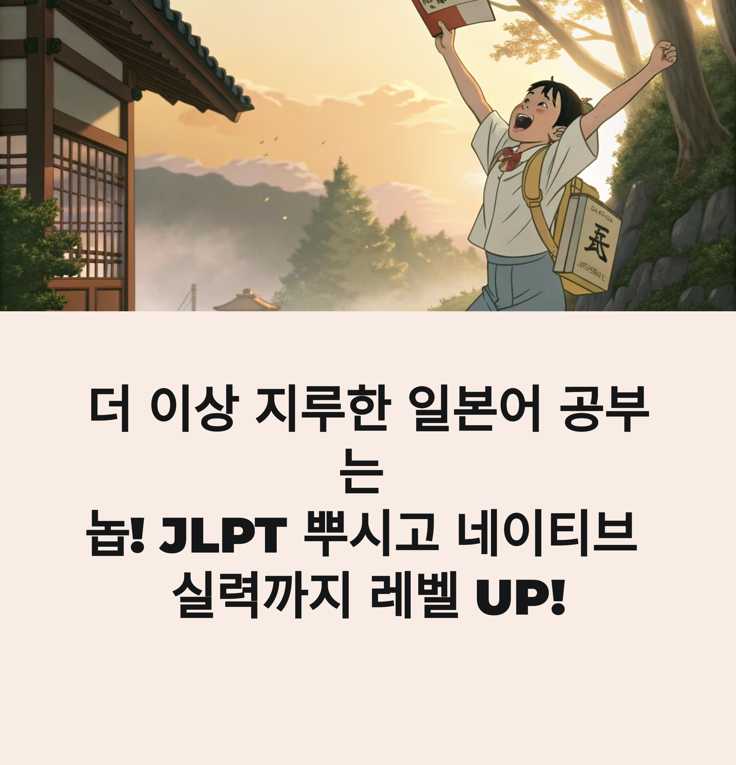 밝고 활기찬 느낌의 일본어 공부 이미지 (예: 스터디 그룹, 일본어 교재 펼쳐진 모습)