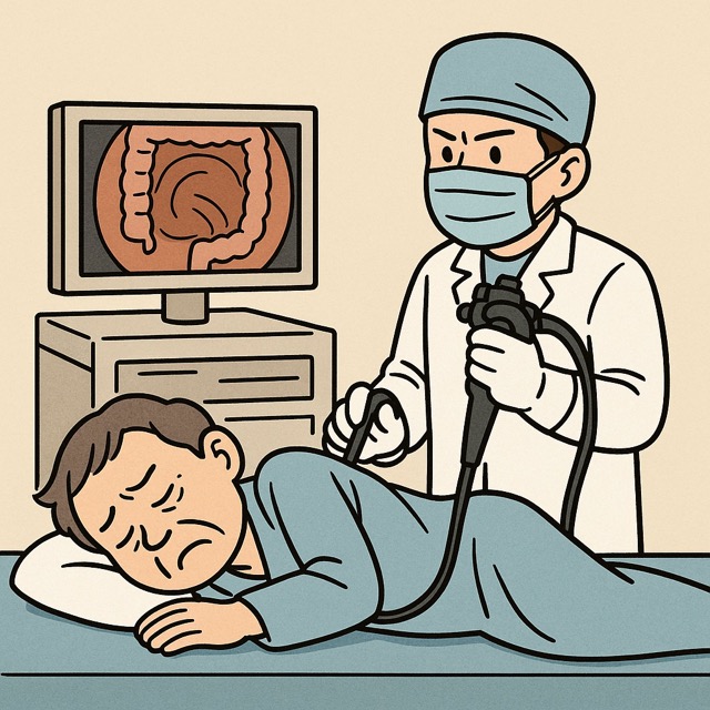 대장내시경 중인 중년 남성과 의사의 모습(출처: 자체제작)