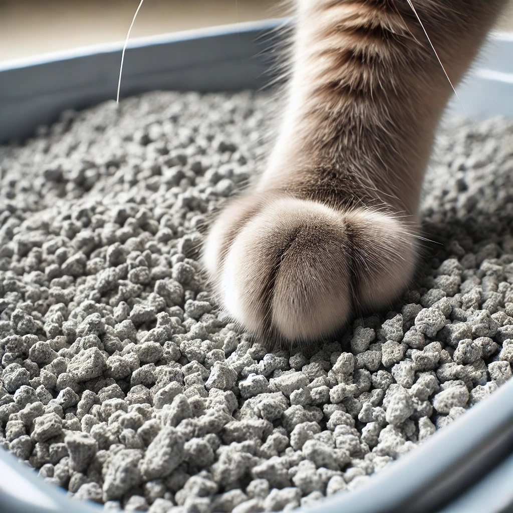 벤토나이트 고양이 모래의 세밀한 질감과 응고된 덩어리 모습