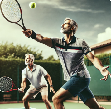 중년의 테니스 장면
