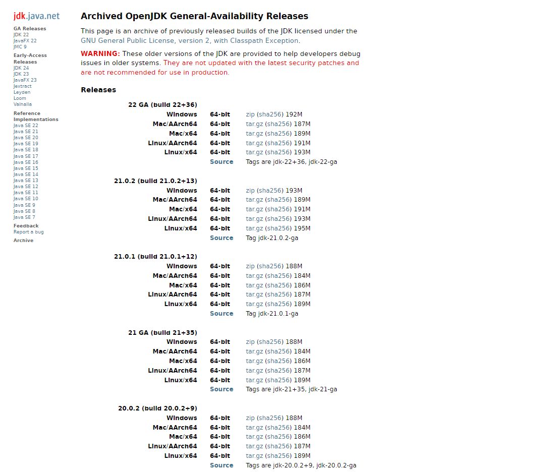 OpenJDK Archive 화면