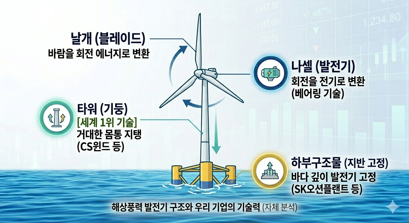 해상풍력 발전기의 거대한 구조와 우리 기업의 기술력 (자체 분석)
