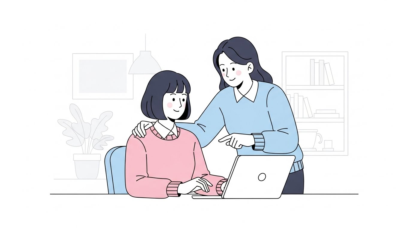 공유오피스에서 멘토와 상담받는 여성이 메모하는 장면, 여성창업지원금은 자금뿐 아니라 멘토링과 공간 지원까지 함께 활용해야 합니다.