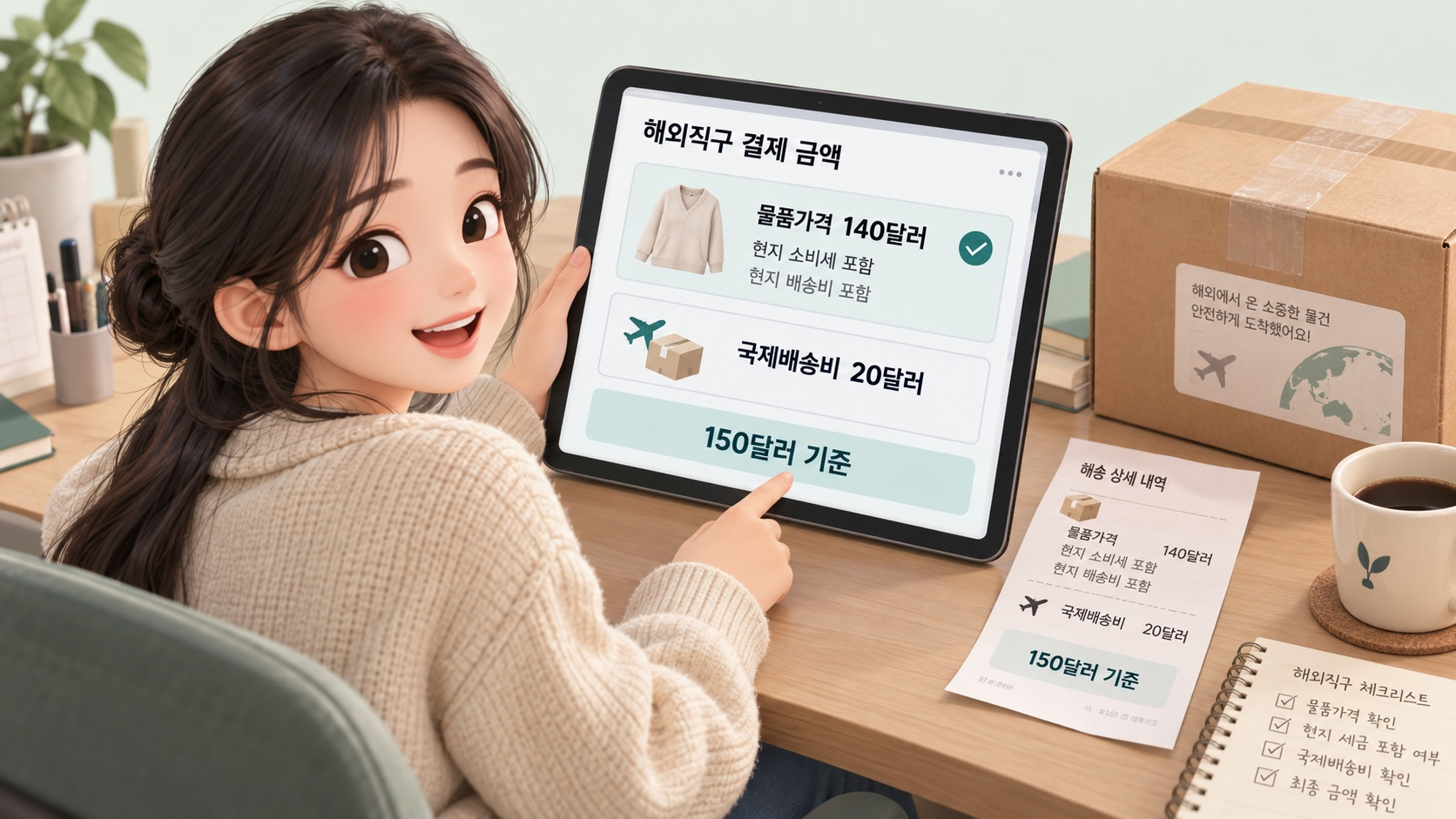 물품가격과 국제배송비가 나뉜 해외 쇼핑몰 결제 화면